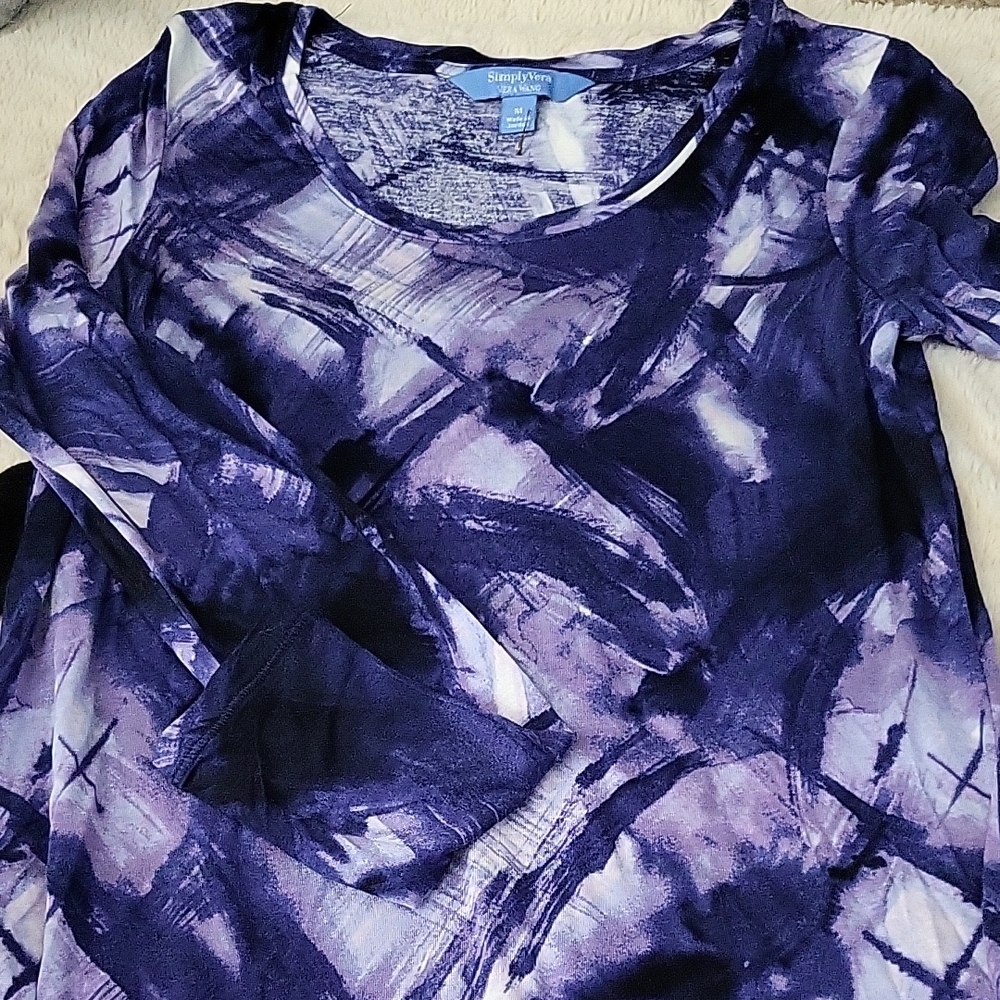 Clearance Simply Styled Abstract Purple Long Sleeve Top
